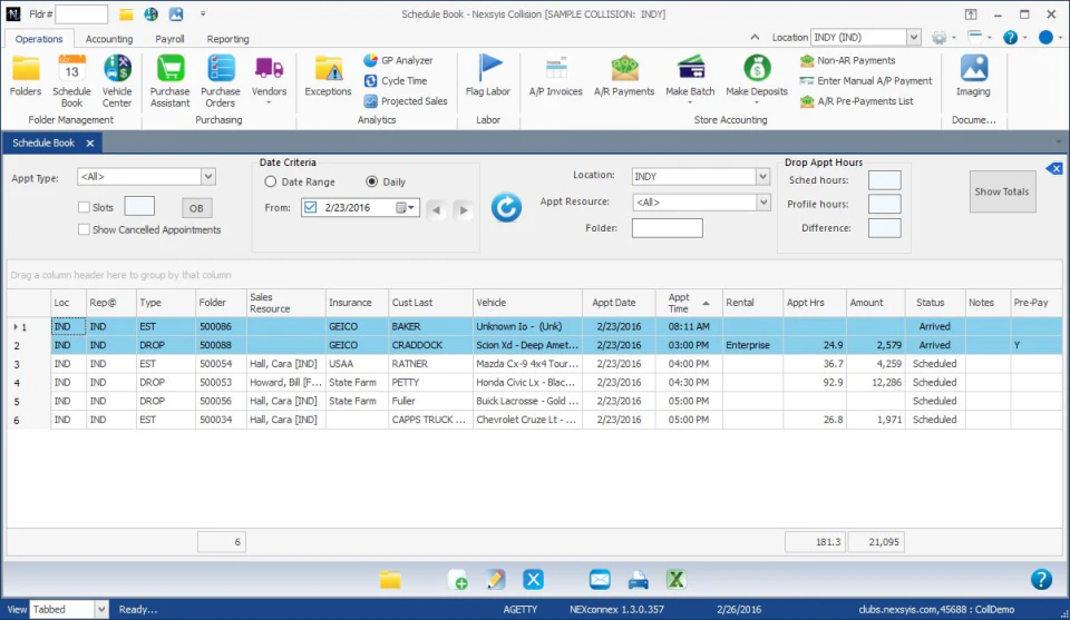 screenshot of Nexsyis Collision